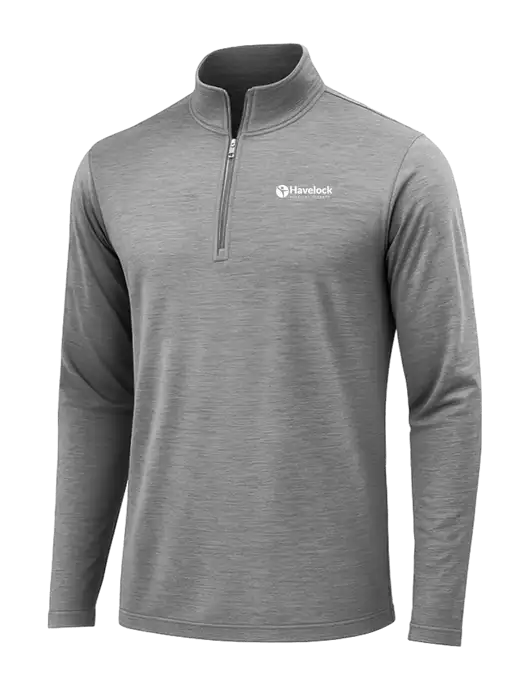 Dark Grey Heather Posicharge Tri-Blend Wicking 1/4 Zip Pullover w/Havelock Logo