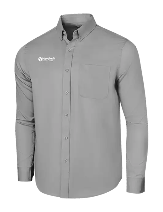 Long Sleeve Light Grey Superpro React Twill Shirt w/Havelock Logo