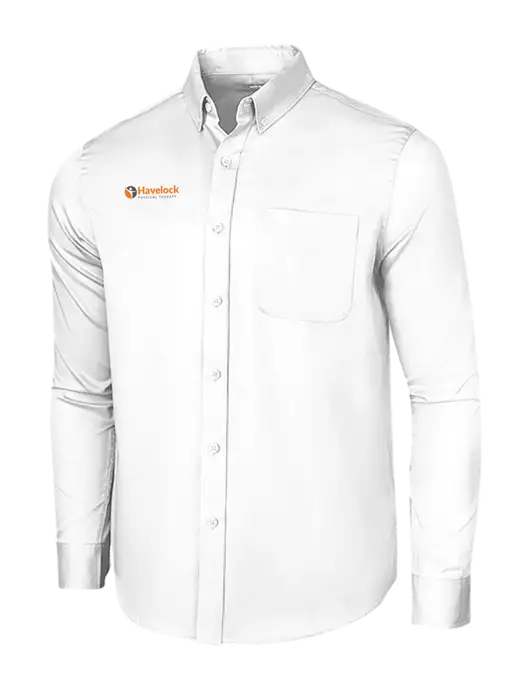 Long Sleeve White Superpro React Twill Shirt w/Havelock Logo