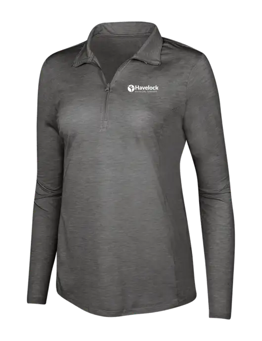 Dark Grey Heather Womens Posicharge Tri-Blend Wicking 1/4 Zip Pullover w/Havelock Logo