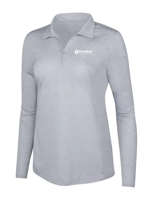 Light Grey Heather Womens Posicharge Tri-Blend Wicking 1/4 Zip Pullover w/Havelock Logo