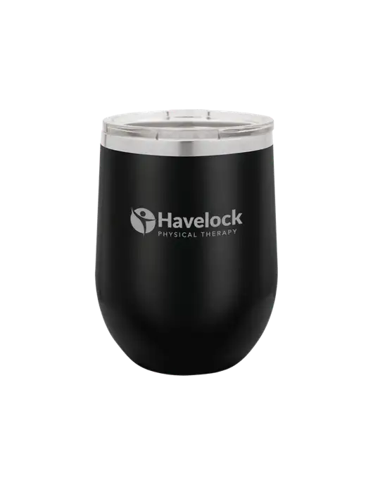 Polar Camel 12 oz Powder Coated Black Vacuum Insulated Stemless Wine Tumbler w/Havelock Logo
