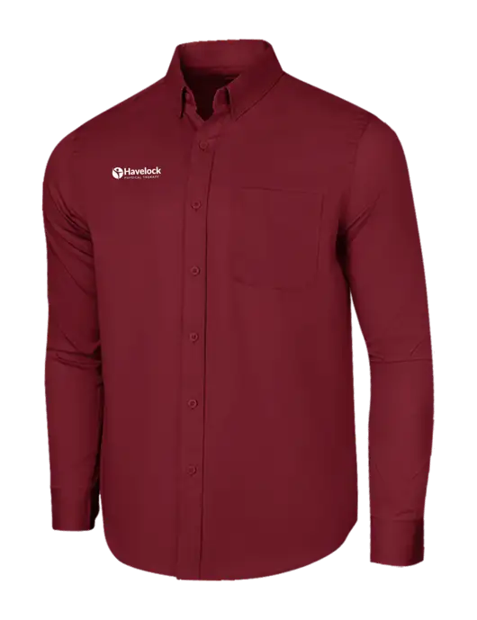 Long Sleeve Maroon Superpro React Twill Shirt w/Havelock Logo