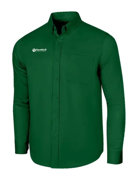 Long Sleeve Dark Green Superpro React Twill Shirt w/Havelock Logo