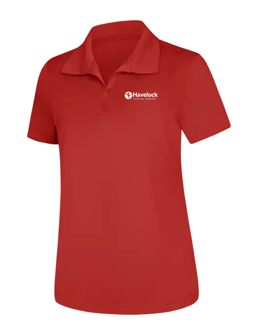 Womens Red Micropique Sport-Wick Polo w/Havelock Logo