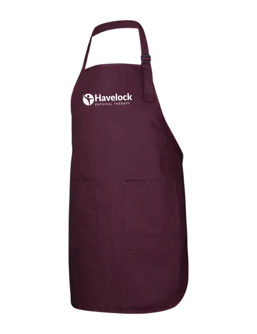 Full-Length Maroon Apron With Pockets w/Havelock Logo