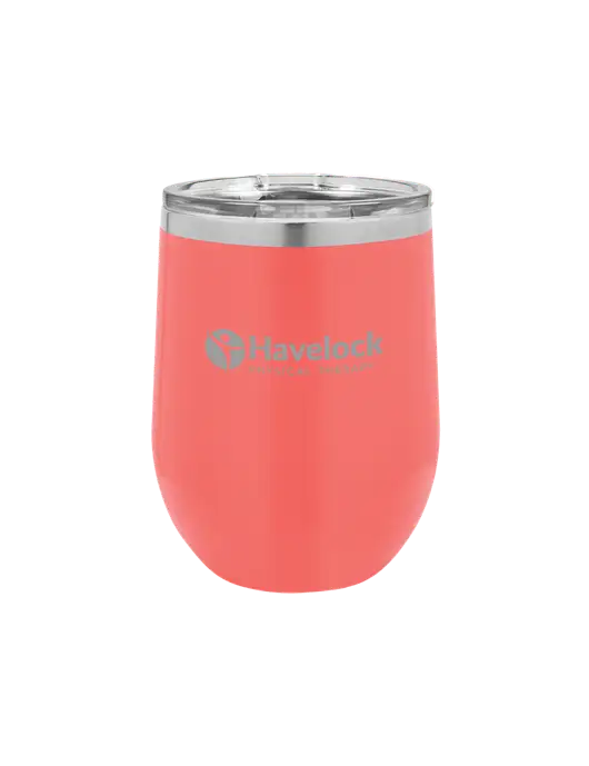 Polar Camel 12 oz Powder Coated Coral Vacuum Insulated Stemless Wine Tumbler w/Havelock Logo