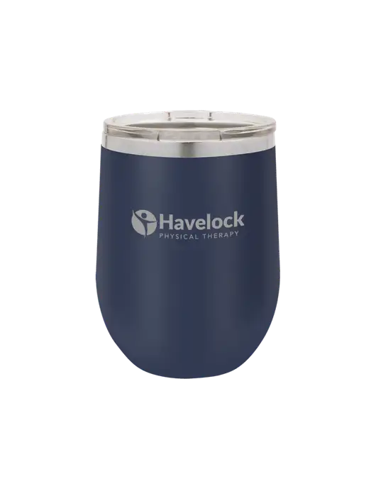 Polar Camel 12 oz Powder Coated Navy Vacuum Insulated Stemless Wine Tumbler w/Havelock Logo