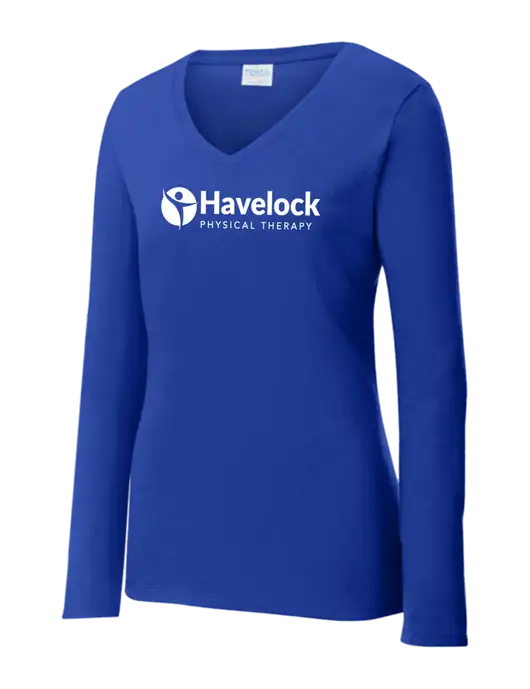 Womens  V-Neck Ring Spun Royal 4.5 oz Long Sleeve T-Shirt w/Havelock Logo