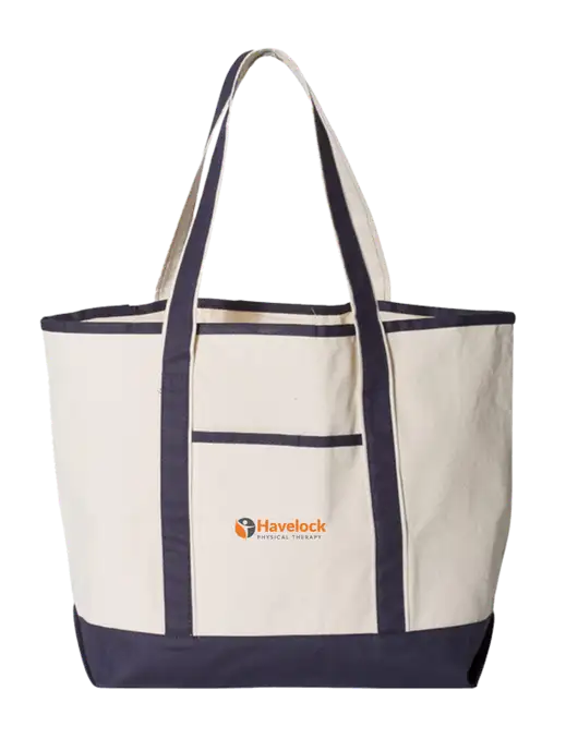 Natural/Navy Large Canvas Deluxe Tote w/Havelock Logo