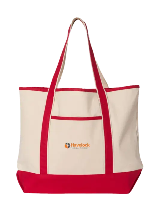 Natural/Red Large Canvas Deluxe Tote w/Havelock Logo