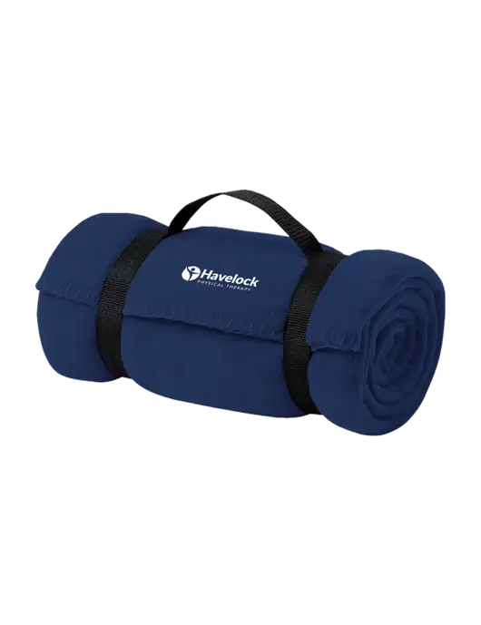 Casual Navy Fleece Blanket With Strap  w/Havelock Logo