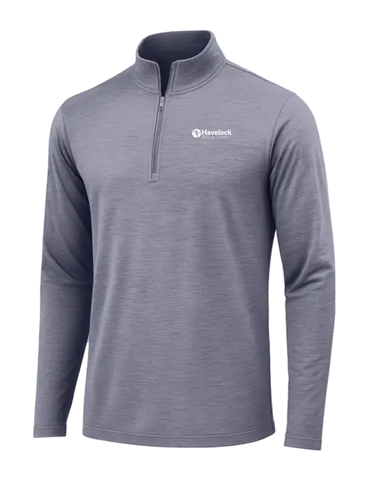 True Navy Heather Posicharge Tri-Blend Wicking 1/4 Zip Pullover w/Havelock Logo