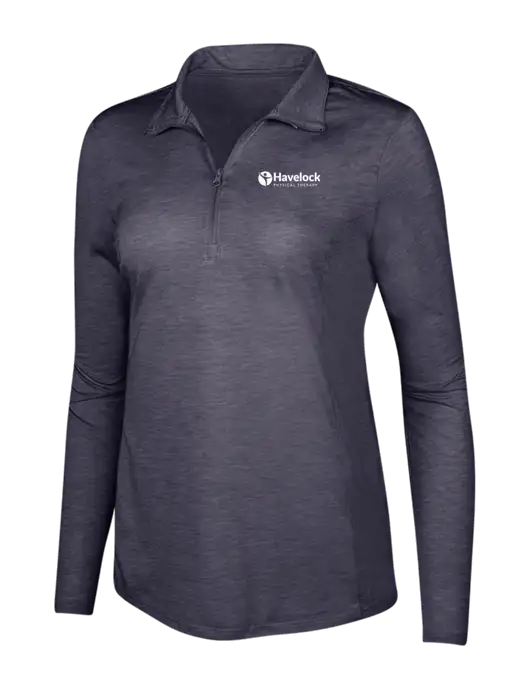 True Navy Heather Womens Posicharge Tri-Blend Wicking 1/4 Zip Pullover w/Havelock Logo