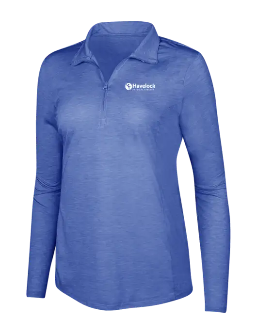 True Royal Heather Womens Posicharge Tri-Blend Wicking 1/4 Zip Pullover w/Havelock Logo