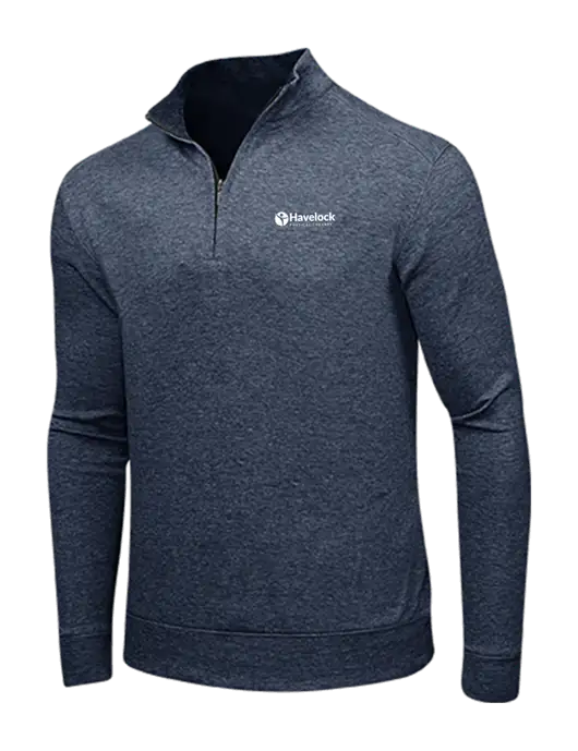 Estate Blue Heather/Charcoal Heather Interlock 1/4 Zip w/Havelock Logo