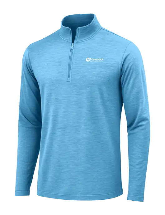 Light Blue Heather Posicharge Tri-Blend Wicking 1/4 Zip Pullover w/Havelock Logo