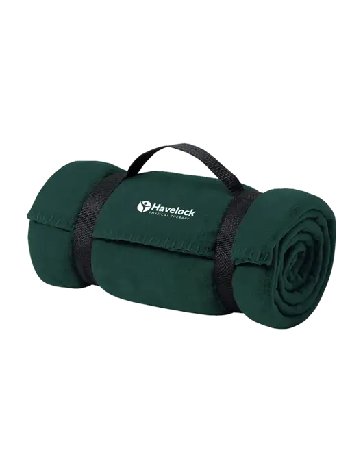Casual Dark Green Fleece Blanket With Strap w/Havelock Logo
