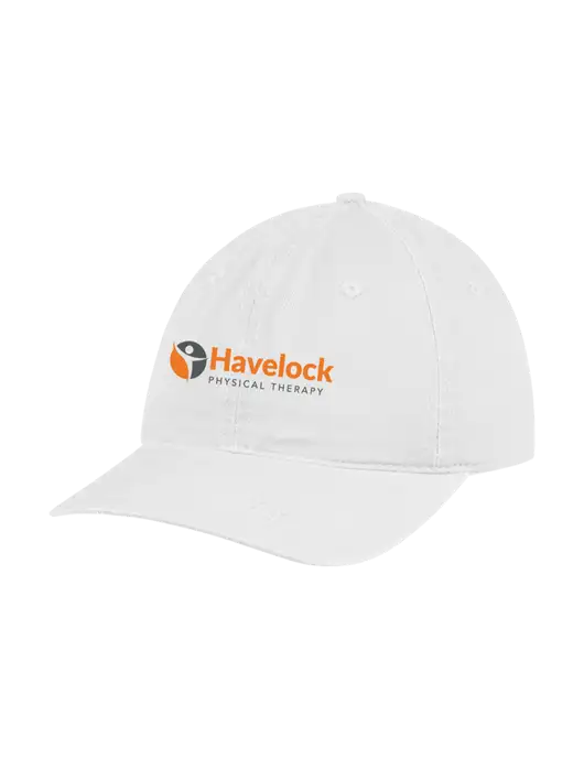 Garment Washed Unstructured Twill White Cap w/Havelock Logo