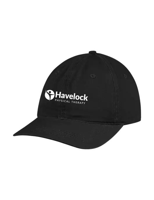 Garment Washed Unstructured Twill Black Cap w/Havelock Logo