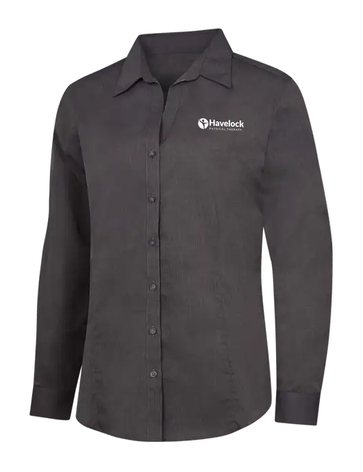 Womens Soft Black Crosshatch Easy Care Shirt w/Havelock Logo
