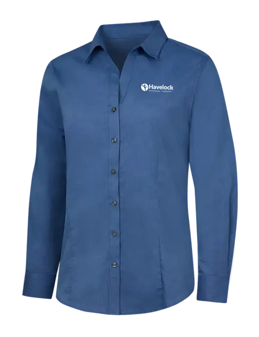 Light Navy Womens Crosshatch Easy Care Shirt w/Havelock Logo