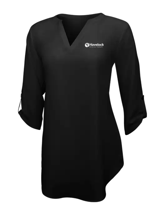 Womens Black 3/4 Sleeve Tunic Blouse w/Havelock Logo