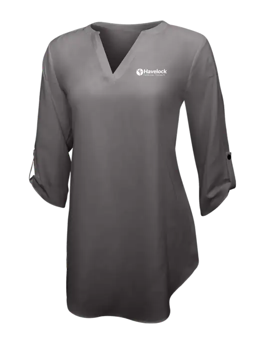 Dark Grey Womens 3/4 Sleeve Tunic Blouse w/Havelock Logo