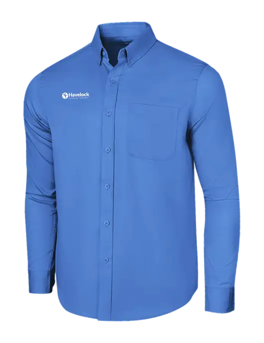 Long Sleeve Dark Carolina Blue Superpro React Twill Shirt w/Havelock Logo