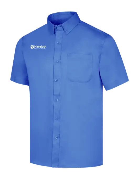 Short Sleeve Dark Carolina Blue Superpro React Twill Shirt w/Havelock Logo