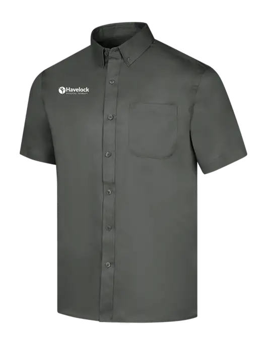Short Sleeve Dark Grey Superpro React Twill Shirt w/Havelock Logo