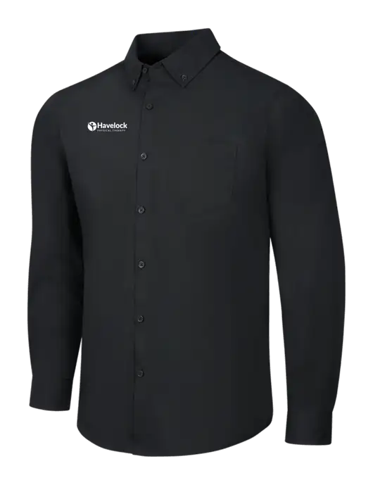 Black Long Sleeve Carefree Poplin Shirt w/Havelock Logo