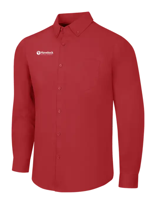 Red Long Sleeve Carefree Poplin Shirt w/Havelock Logo
