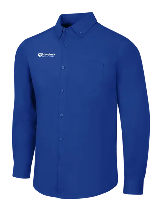 Dark Royal Long Sleeve Carefree Poplin Shirt w/Havelock Logo
