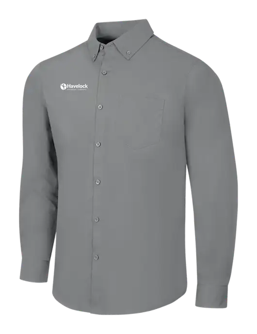 Medium Grey Long Sleeve Carefree Poplin Shirt w/Havelock Logo
