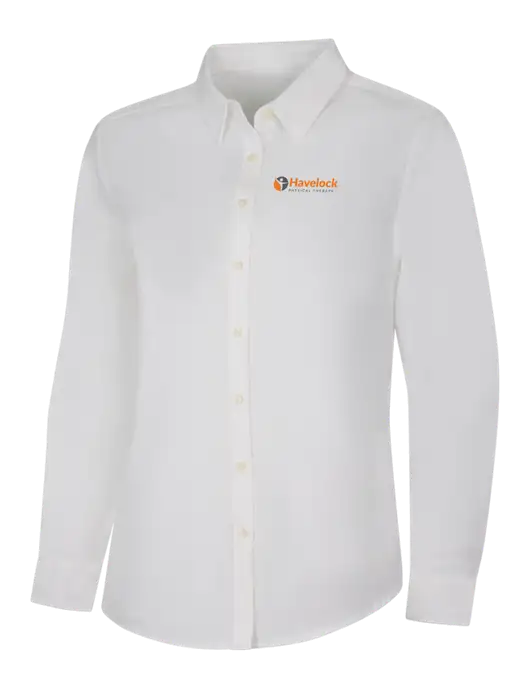 Womens White Long Sleeve Superpro React Twill Shirt w/Havelock Logo