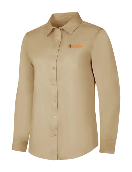 Dark Tan Womens Long Sleeve Superpro React Twill Shirt w/Havelock Logo