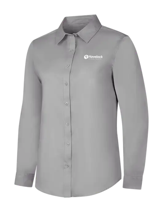 Light Grey Womens Long Sleeve Superpro React Twill Shirt w/Havelock Logo