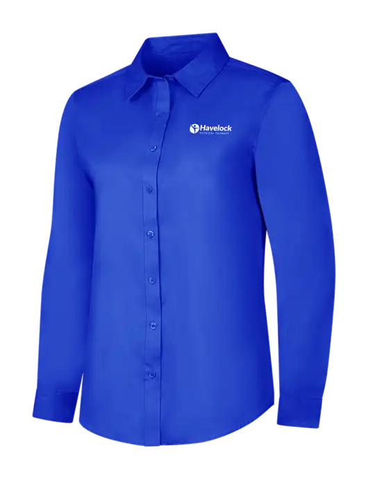 Womens Long Sleeve Dark Royal Superpro React Twill Shirt w/Havelock Logo