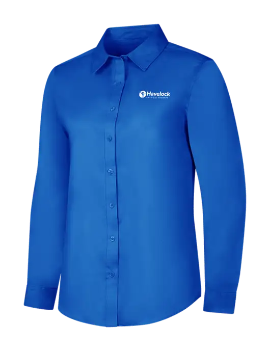 Womens Long Sleeve Royal Blue Superpro React Twill Shirt w/Havelock Logo
