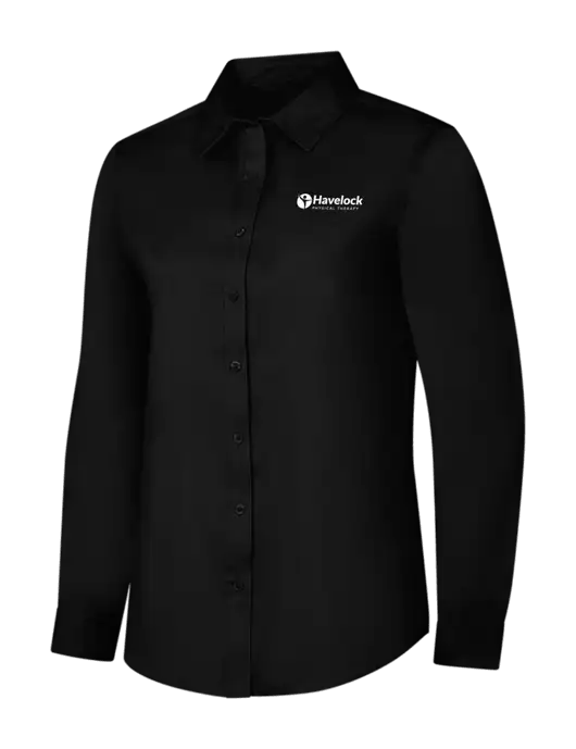 Womens Black Long Sleeve Superpro React Twill Shirt w/Havelock Logo