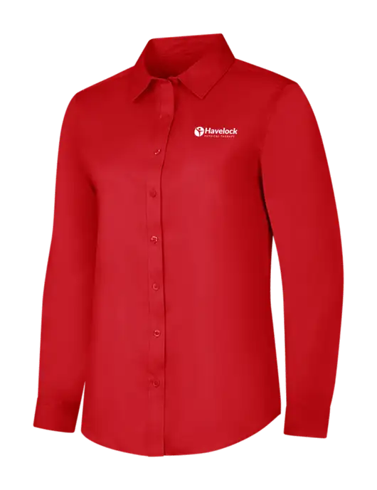 Red Womens Long Sleeve Superpro React Twill Shirt w/Havelock Logo