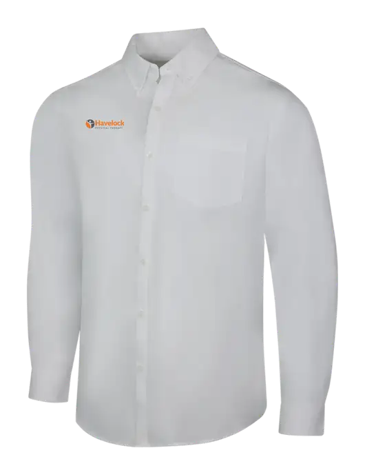 White Long Sleeve Carefree Poplin Shirt w/Havelock Logo