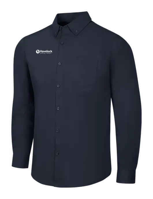 Navy Long Sleeve Carefree Poplin Shirt w/Havelock Logo