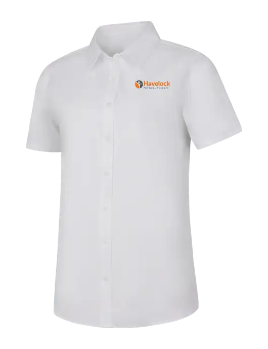 Womens White Short Sleeve Superpro React Twill Shirt w/Havelock Logo