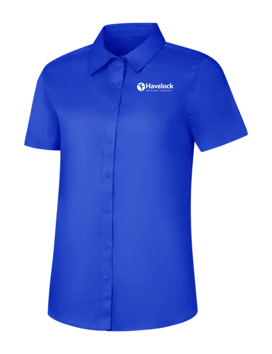 Womens Short Sleeve Dark Royal Superpro React Twill Shirt w/Havelock Logo