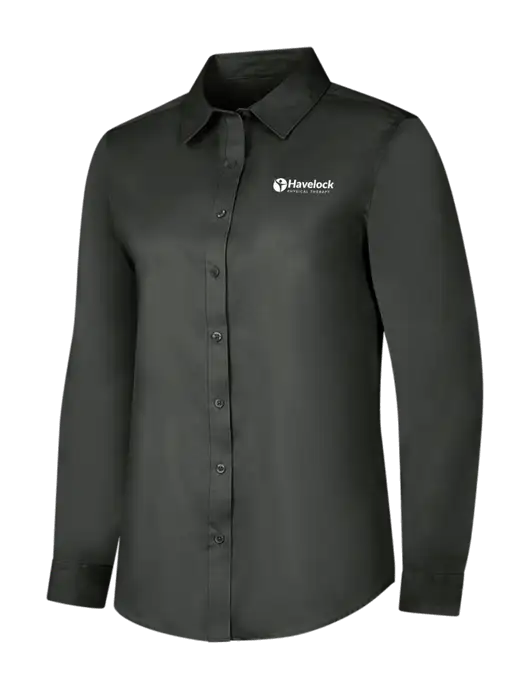 Dark Grey Womens Long Sleeve Superpro React Twill Shirt w/Havelock Logo