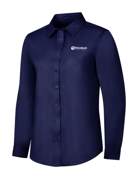 Navy Womens Long Sleeve Superpro React Twill Shirt w/Havelock Logo