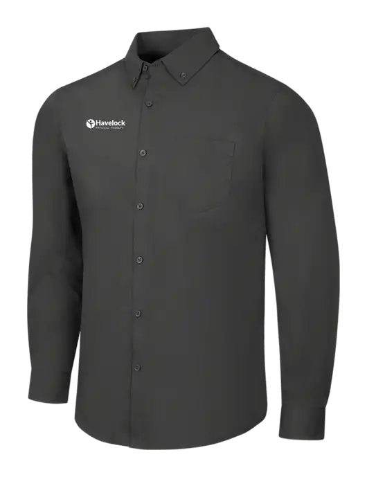 Dark Grey Long Sleeve Carefree Poplin Shirt w/Havelock Logo