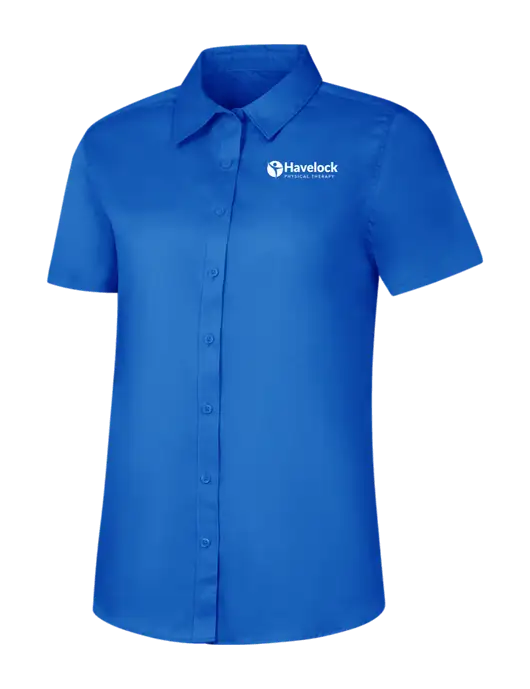 Womens Short Sleeve Royal Blue Superpro React Twill Shirt w/Havelock Logo